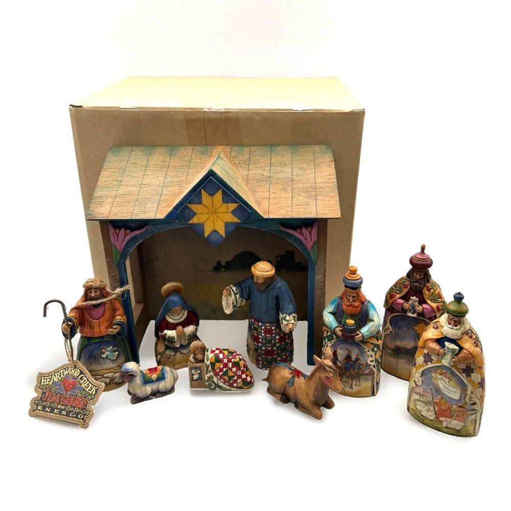 SIGNED VTG Jim Shore Heartwood Creek Mini Nativity Set 10 Pc 0000402 2004 MIB